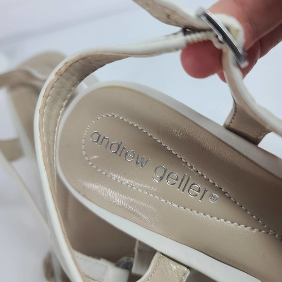 Andrew Geller Wedge Sandals 9M Cork Leather Strappy Feng Ivory Cream - Picture 2 of 13